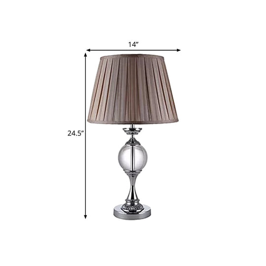 Traditional Crystal Nightstand Lamp With Tapered Pleated Shade 1-Bulb Table Light For Great Room