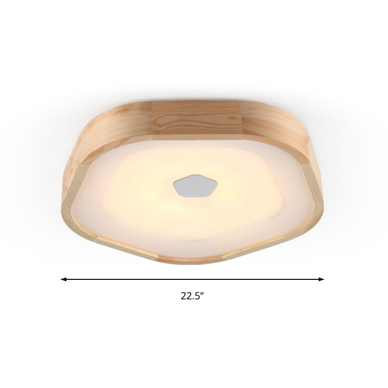 Acrylic LED Wood Pentagon Flush Ceiling Light - Simple Style - Beige - Bedroom Fixture - Warm/White - 18.5"/22.5" Wide