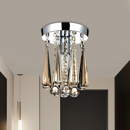 Modern Round Canopy Crystal Flush Mount Ceiling Lamp