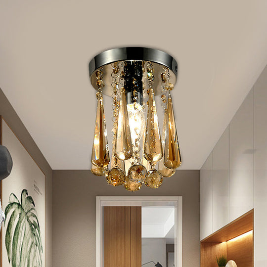 Modern Round Canopy Crystal Flush Mount Ceiling Lamp