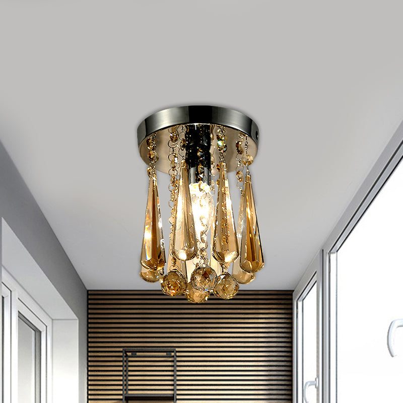 Modern Round Canopy Crystal Flush Mount Ceiling Lamp