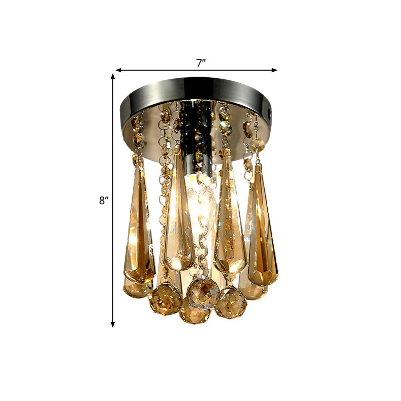 Modern Round Canopy Crystal Flush Mount Ceiling Lamp