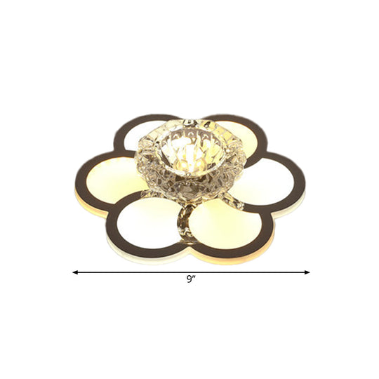 Modern LED Flush Mount Ceiling Light with Clear Crystal Shade - Ideal for Corridors