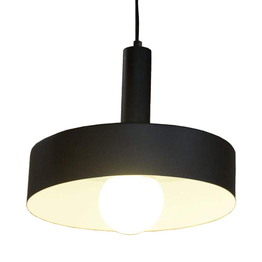 Industrial Drum Shade Pendant Light - Black Metal Hanging Ceiling Fixture for Living Room