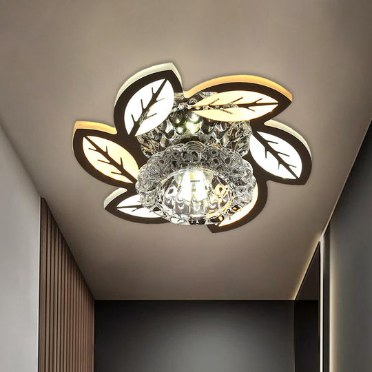 Modern LED Flush Mount Ceiling Light with Clear Crystal Shade - Ideal for Corridors