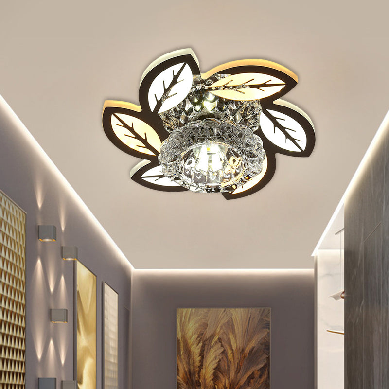 Modern LED Flush Mount Ceiling Light with Clear Crystal Shade - Ideal for Corridors