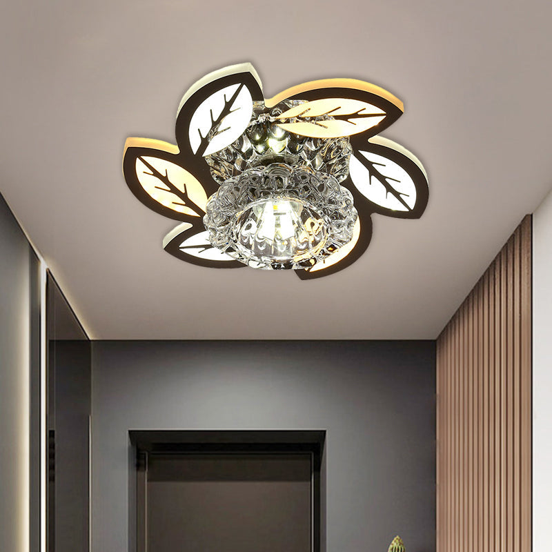 Modern LED Flush Mount Ceiling Light with Clear Crystal Shade - Ideal for Corridors