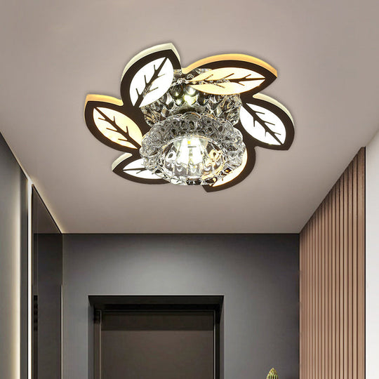 Modern Led Flush Mount Ceiling Light With Clear Crystal Shade - Ideal For Corridors