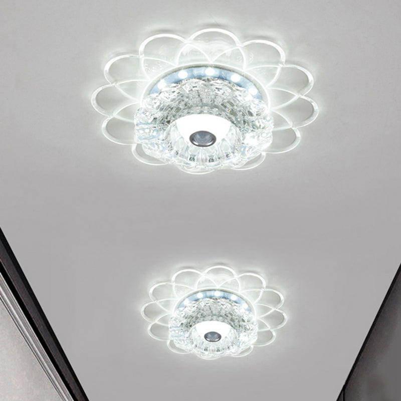 Contemporary LED Crystal Bloom Flush Mount Lamp for Corridors - White/Multi Color/Warm Light