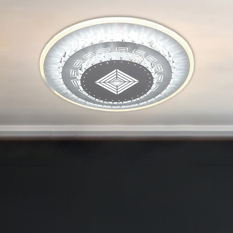 Modern Led Crystal Block Flush Mount Light Fixture With Rhombus/Cobble/Loving Heart Patterns In