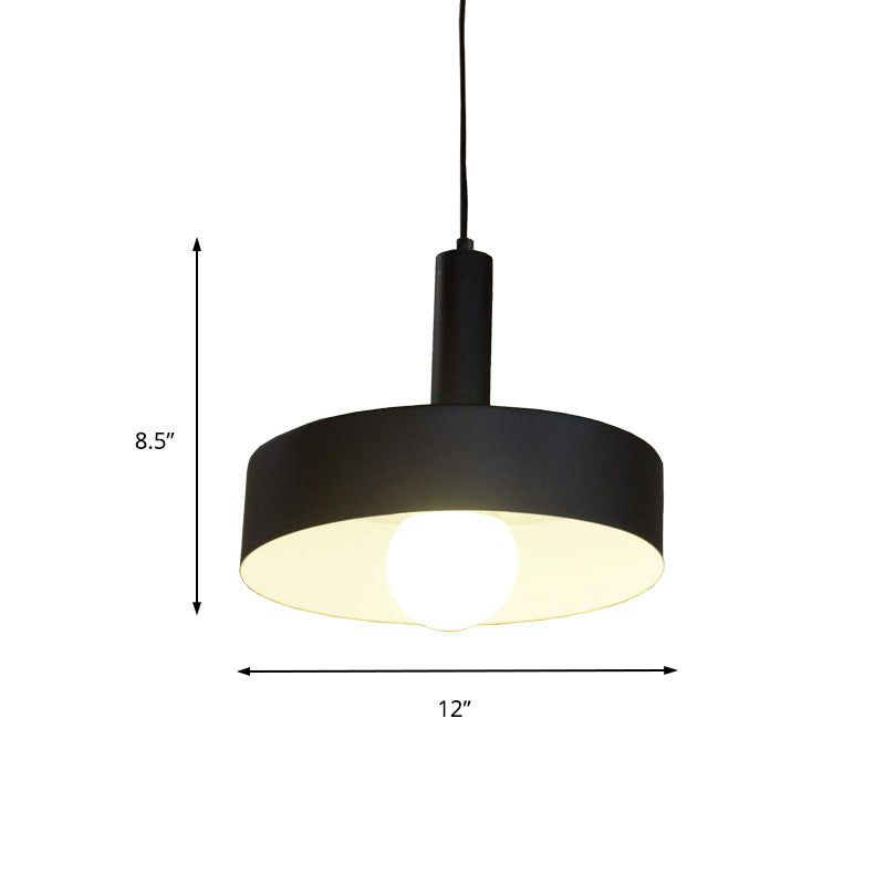 Industrial Drum Shade Pendant Light - Black Metal Hanging Ceiling Fixture for Living Room