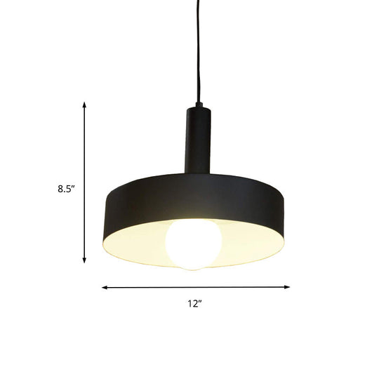 Industrial Drum Shade Pendant Light - Black Metal Hanging Ceiling Fixture for Living Room