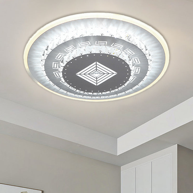 Modern LED Crystal Block Flush Mount Light Fixture with Rhombus/Cobble/Loving Heart Patterns in White/Warm Light