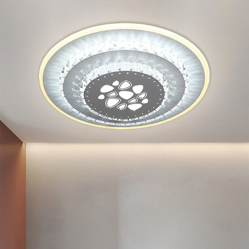 Modern Led Crystal Block Flush Mount Light Fixture With Rhombus/Cobble/Loving Heart Patterns In