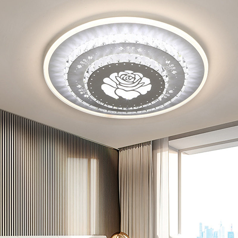 Modern Led Crystal Block Flush Mount Light Fixture With Rhombus/Cobble/Loving Heart Patterns In