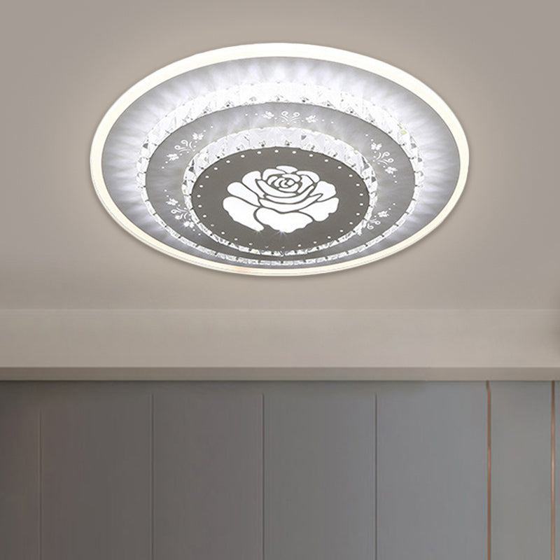 Modern Led Crystal Block Flush Mount Light Fixture With Rhombus/Cobble/Loving Heart Patterns In