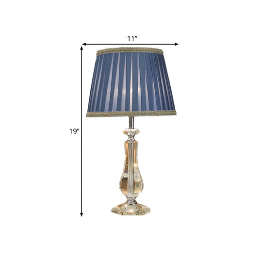 Flared/Pleated Shade Table Light: Traditional Beige/Burgundy/Sky Blue Fabric Nightstand Lamp With