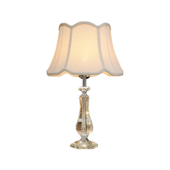 Flared/Pleated Shade Table Light: Traditional Beige/Burgundy/Sky Blue Fabric Nightstand Lamp With