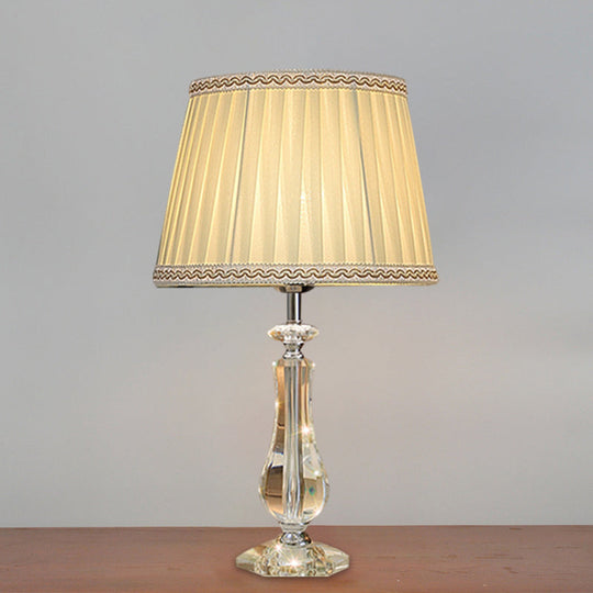 Flared/Pleated Shade Table Light: Traditional Beige/Burgundy/Sky Blue Fabric Nightstand Lamp With