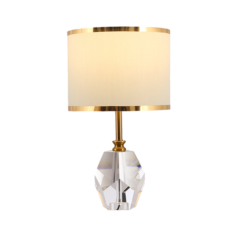 Traditional White Crystal Table Lamp With Fabric Shade - Elegant Nightstand Light