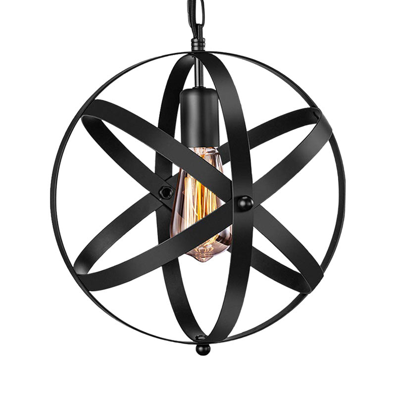 One Light Strap Globe Pendant Industrial Black Metal Ceiling Light with/without Crystal Ball