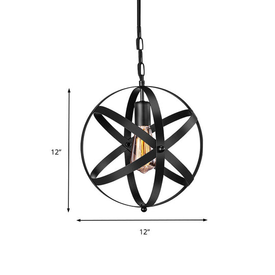 One Light Strap Globe Pendant Industrial Black Metal Ceiling Light with/without Crystal Ball