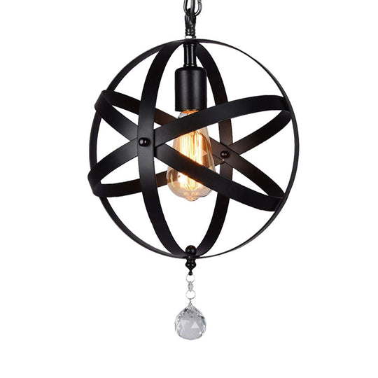 One Light Strap Globe Pendant Industrial Black Metal Ceiling Light with/without Crystal Ball