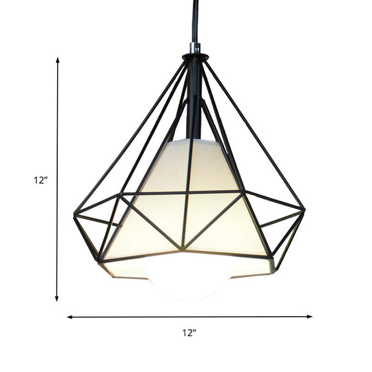 Black Diamond Cage Pendant Ceiling Light Farmhouse Metal Hanging Lamp With Fabric Shade 1 For Living