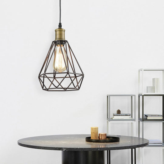 Vintage Diamond Caged Shade Pendant Light with Bronze Finish