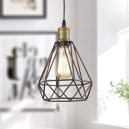 Vintage Diamond Caged Shade Pendant Light with Bronze Finish