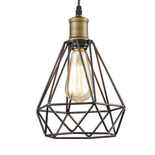 Vintage Diamond Caged Shade Pendant Light with Bronze Finish