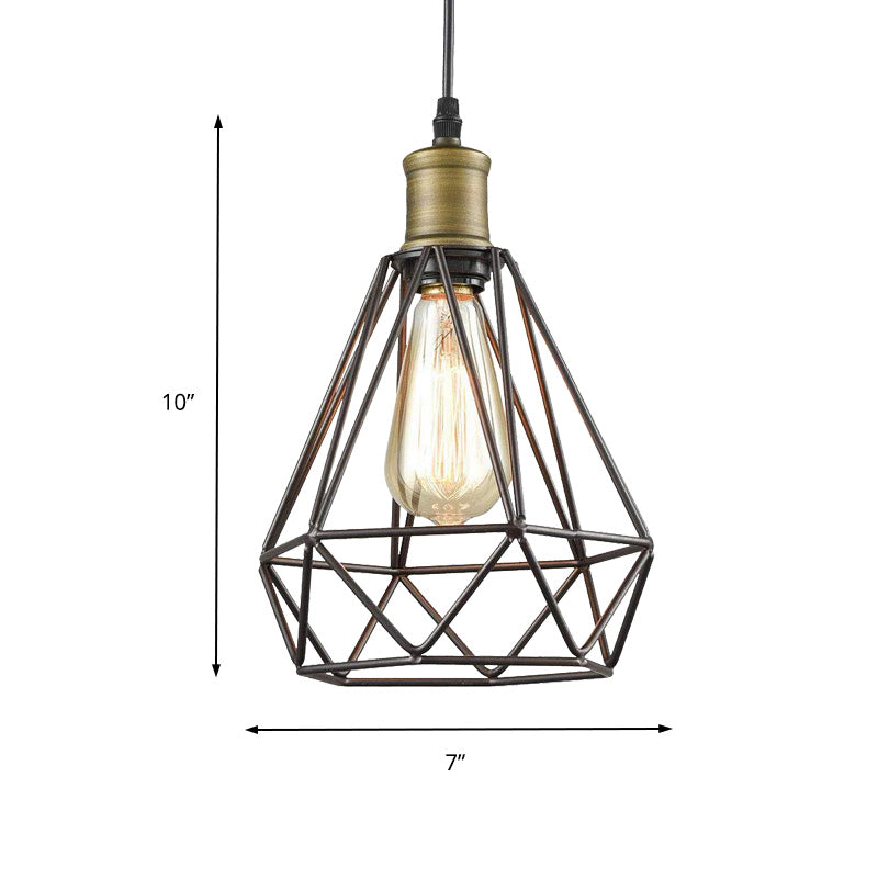 Vintage Diamond Caged Shade Pendant Light with Bronze Finish