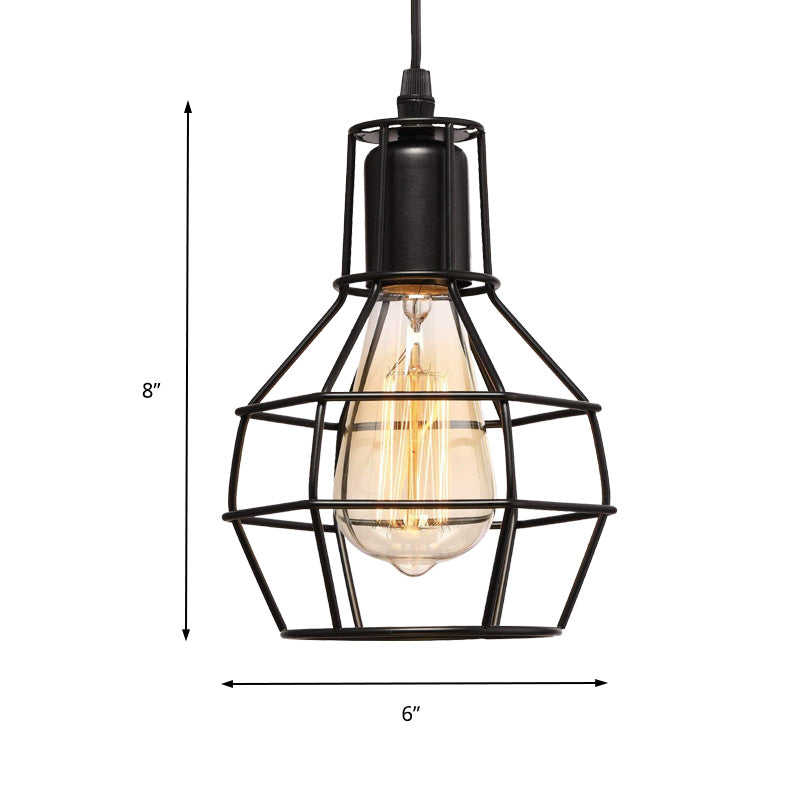 Black Industrial Metal Wire Globe Pendant Light for Kitchen - 1 Light Ceiling Hanging Lamp