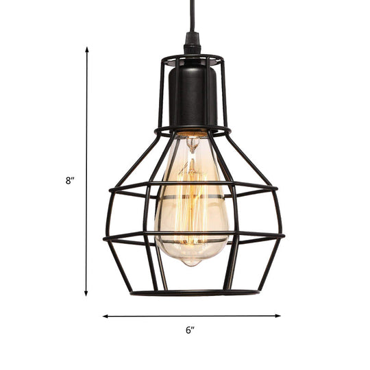 Black Industrial Metal Wire Globe Pendant Light for Kitchen - 1 Light Ceiling Hanging Lamp