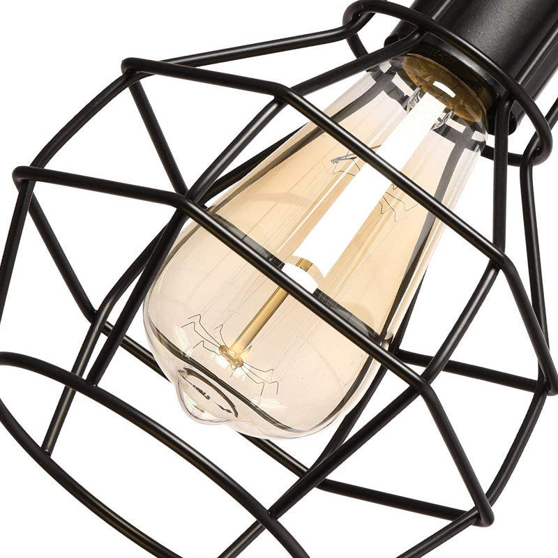 Industrial Metal Wire Globe Pendant Light - Black 1-Light Ceiling Hanging Lamp For Kitchen