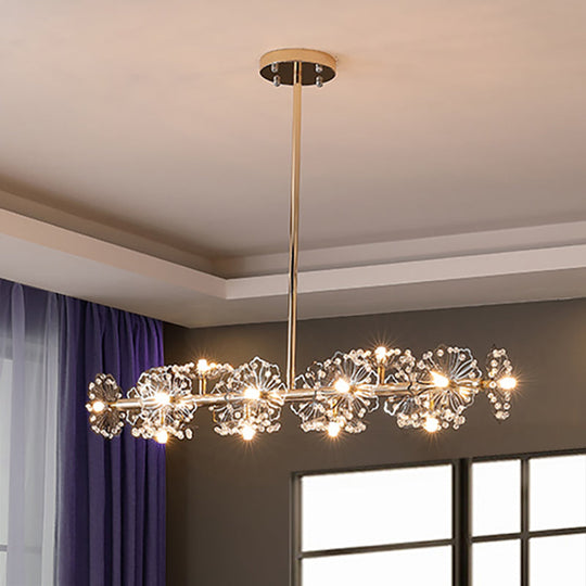 Modern Black/Gold Floral Island Pendant With 16-Head Crystal Design - Hanging Ceiling Light Fixture