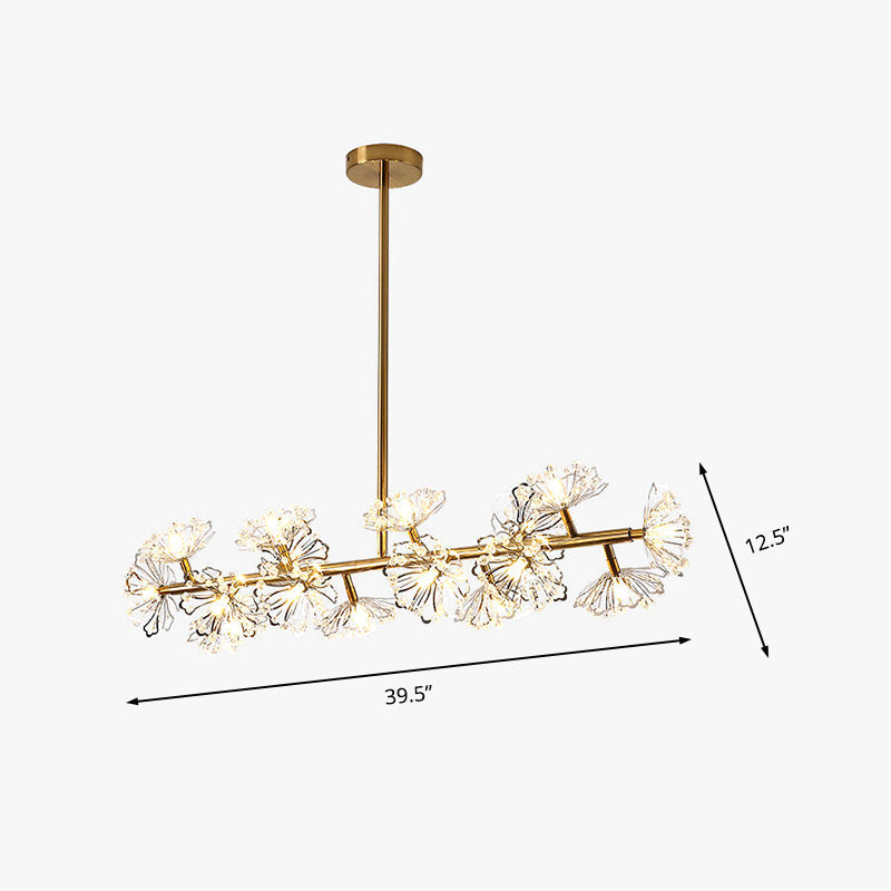 Modern Black/Gold Floral Island Pendant With 16-Head Crystal Design - Hanging Ceiling Light Fixture