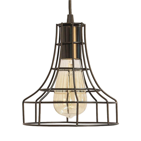 Hanging Ceiling Pendant Light with Bell Cage Shade - Industrial Metal Design for Dining Room - Direct Wired or Plug-In Option