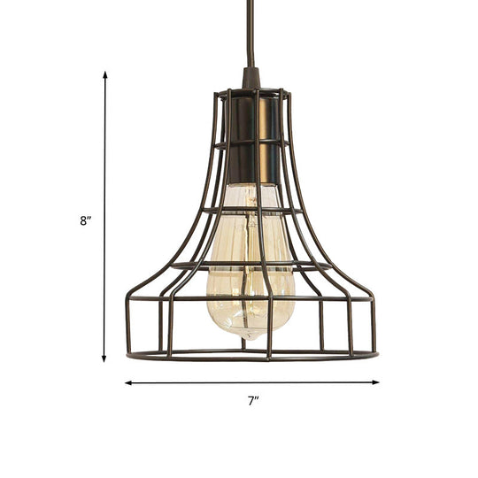 Hanging Ceiling Pendant Light with Bell Cage Shade - Industrial Metal Design for Dining Room - Direct Wired or Plug-In Option