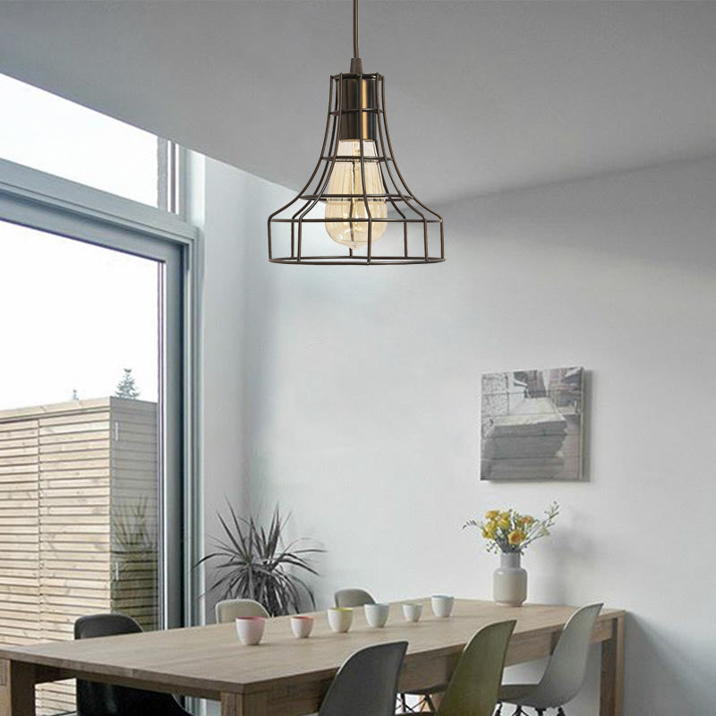 Industrial Metal Hanging Ceiling Light With Bell Cage Shade - 1 Pendant For Dining Room Direct