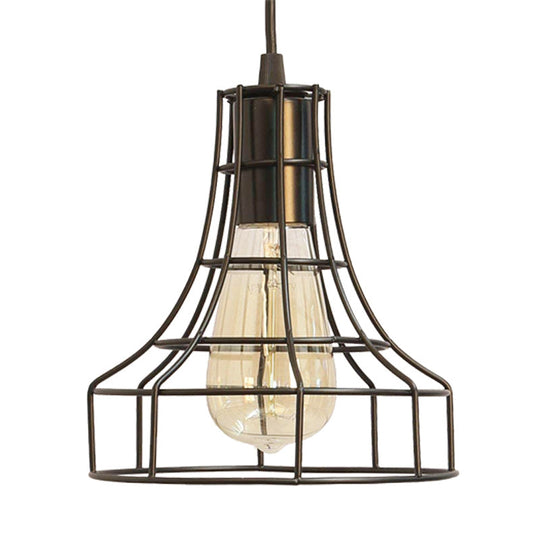 Hanging Ceiling Pendant Light with Bell Cage Shade - Industrial Metal Design for Dining Room - Direct Wired or Plug-In Option