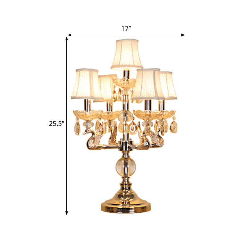 Crystal Candelabra Night Table Lamp With Fabric Shade