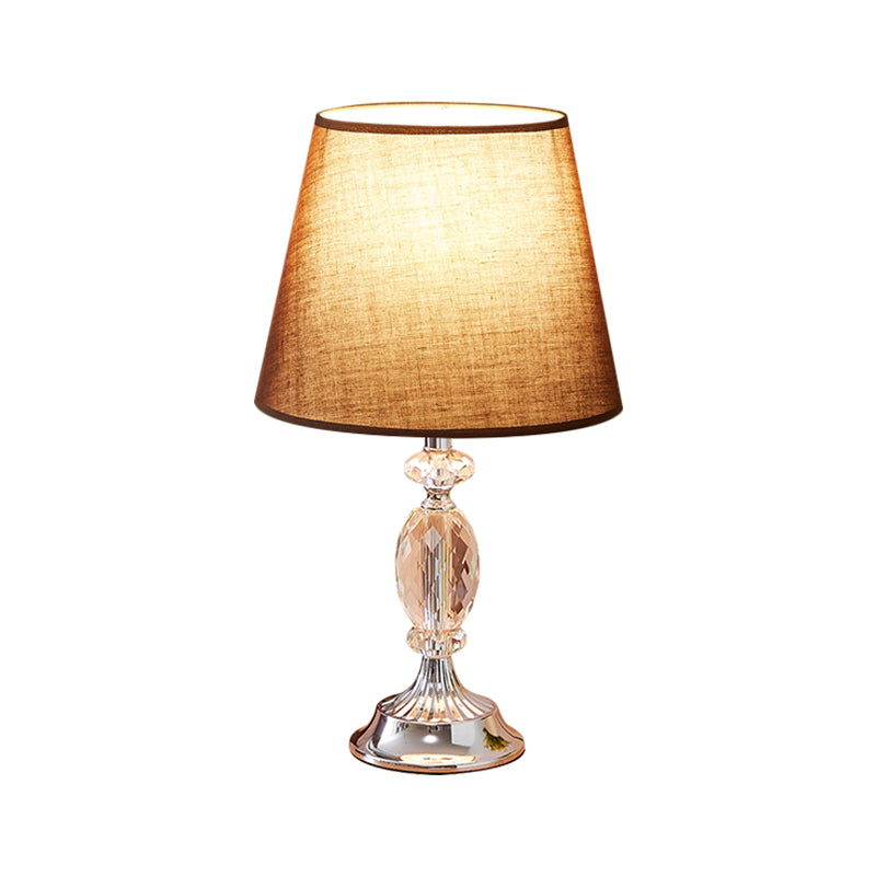 Traditional Red/Coffee/Flaxen Tapered Table Lamp With Fabric Shade And Beveled Crystal Blocks -