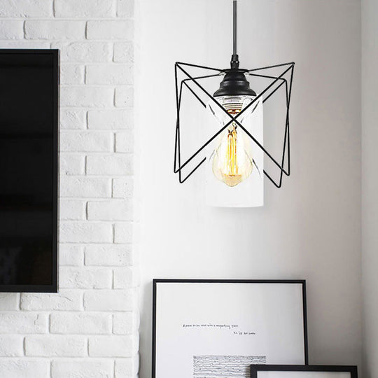 Industrial Bedroom Pendant Light with Metal Wire Frame Shade - Sleek Hanging Ceiling Fixture