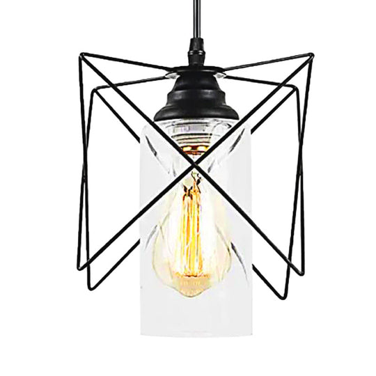 Industrial Bedroom Pendant Light with Metal Wire Frame Shade - Sleek Hanging Ceiling Fixture