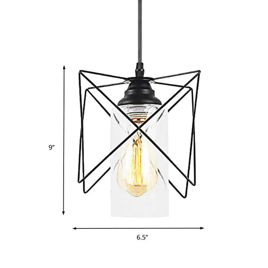 Industrial Bedroom Pendant Light with Metal Wire Frame Shade - Sleek Hanging Ceiling Fixture