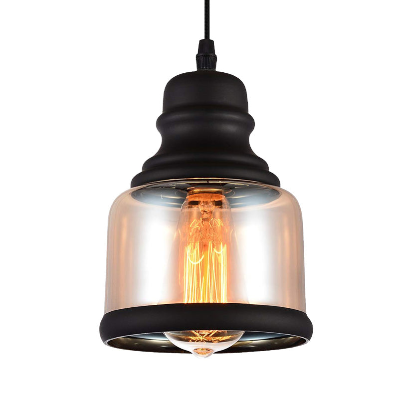 Industrial Cylinder Pendant Light With Clear Glass Shade In Black - Perfect For Living Room