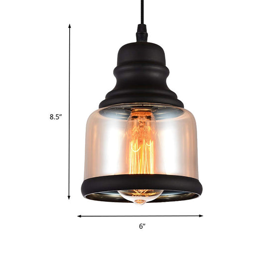 Industrial Cylinder Pendant Light With Clear Glass Shade In Black - Perfect For Living Room