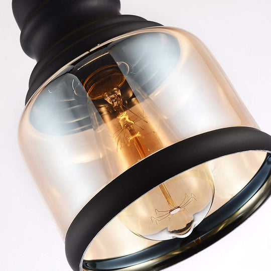 Industrial Cylinder Pendant Light With Clear Glass Shade In Black - Perfect For Living Room