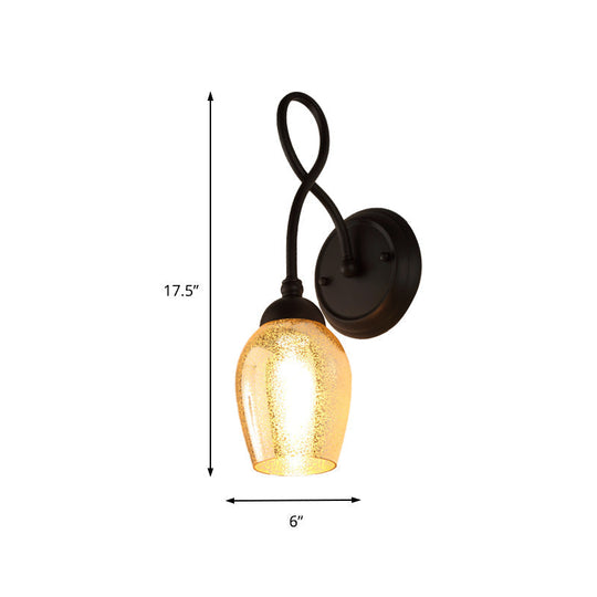 Curved Arm Mercury Glass Wall Sconce - Industrial Bedroom Light Fixture In Black